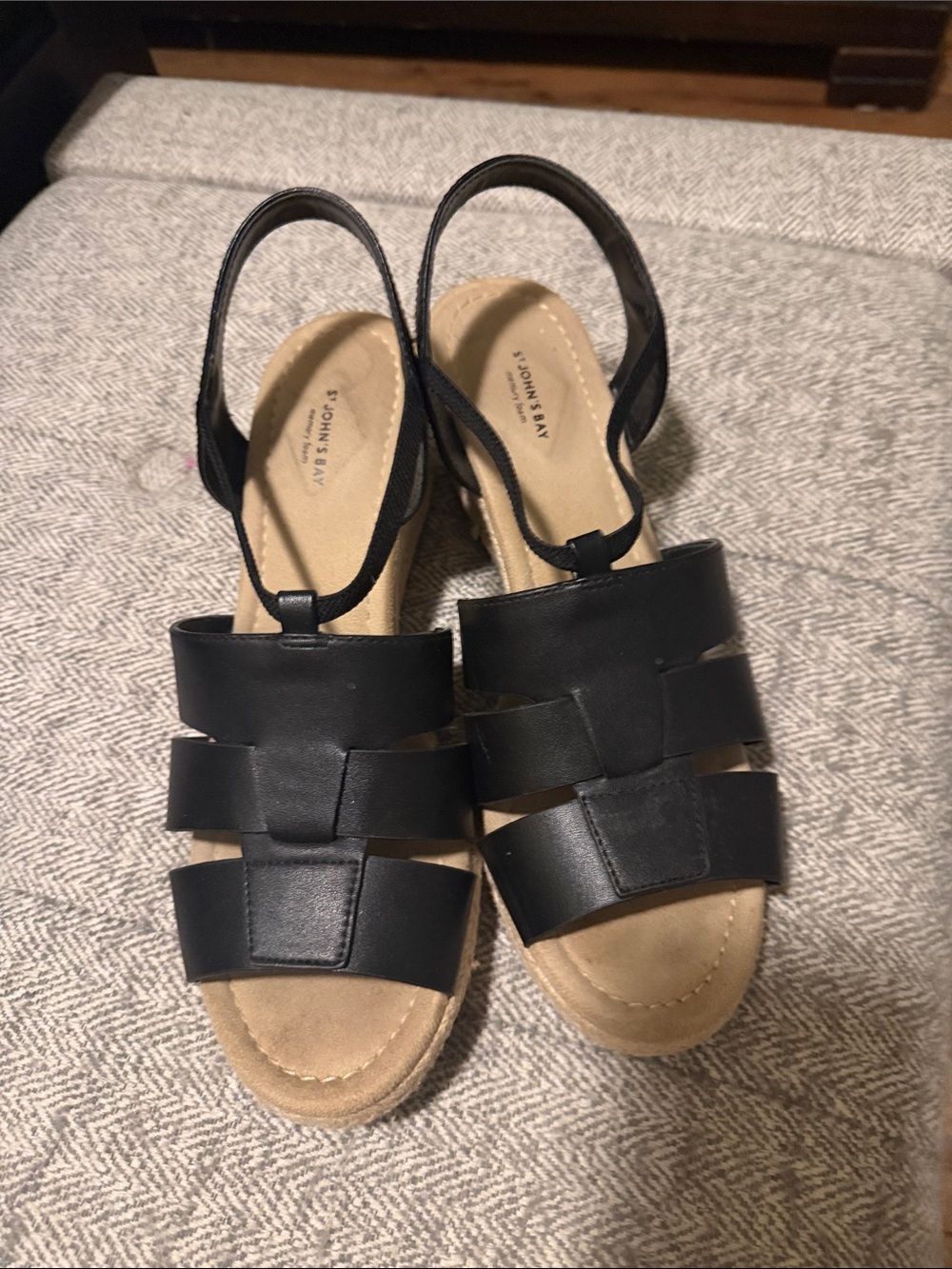 St. John's Bay Black Leather Slingback Wedge Sandals